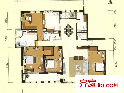 惠靈頓國際社區(qū)一期高層標準層A戶型 4室2廳3衛(wèi)1廚