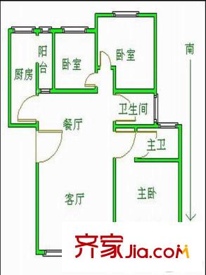沿河三村戶型圖戶型圖 3室 3室2廳2衛(wèi)1廚
