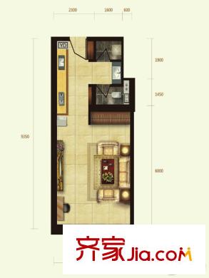 新匯華庭公寓標準層H戶型 1室1廳1衛(wèi)1廚