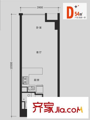 熙匯廣場37號(hào)樓標(biāo)準(zhǔn)層D戶型 1室1廳1衛(wèi)1廚