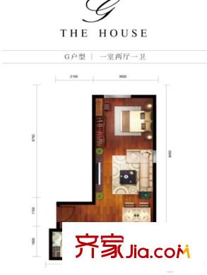 熙匯廣場38號(hào)樓標(biāo)準(zhǔn)層G戶型 1室2廳1衛(wèi)1廚