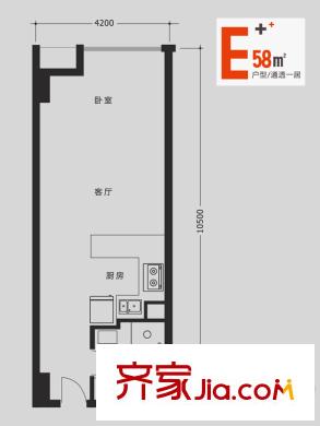 熙匯廣場37號(hào)樓標(biāo)準(zhǔn)層E戶型 1室1廳1衛(wèi)1廚