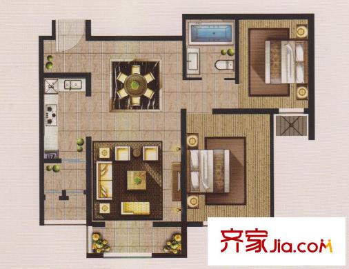 博雅公館2號樓標準層C戶型 2室2廳1衛(wèi)1廚
