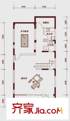 復(fù)地溫莎堡聯(lián)排C戶型地下室戶型圖（二）南面入口 6室2廳5衛(wèi)1廚