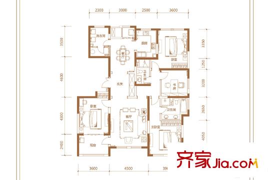 泰達(dá)MSD佰席3、4號樓標(biāo)準(zhǔn)層C2戶型 5室2廳2衛(wèi)1廚