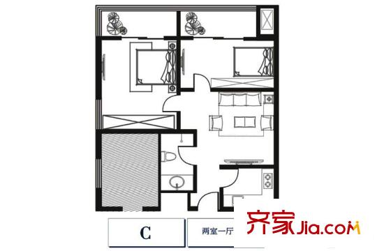 匯藝悅公館C戶型 2室1廳1衛(wèi)1廚