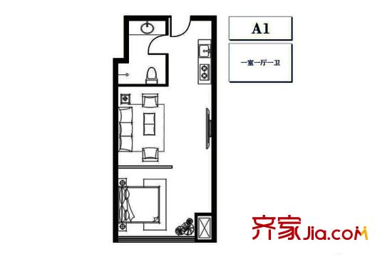 匯藝悅公館A1戶型 1室1廳1衛(wèi)