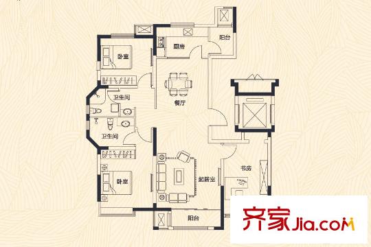 天物郁江溪岸洋房3、4、5號樓標準層F戶型 3室2廳2衛(wèi)