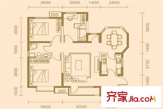 信置荔城首府高層標(biāo)準(zhǔn)層B戶型 3室2廳1衛(wèi)1廚