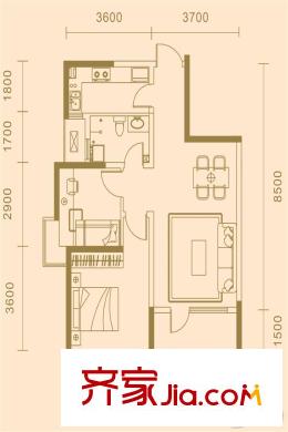 信置荔城首府高層標(biāo)準(zhǔn)層C戶型 2室2廳1衛(wèi)1廚