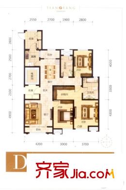 天房天拖二期高層標(biāo)準(zhǔn)層D2戶型 3室2廳2衛(wèi)1廚