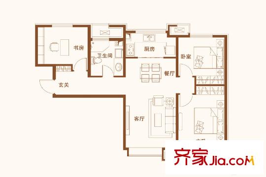 旭輝燕南園一期洋房標(biāo)準(zhǔn)B戶型 3室2廳1衛(wèi)1廚