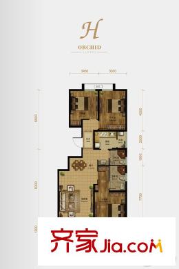平方米園洋房標(biāo)準(zhǔn)層H戶型 3室2廳2衛(wèi)1廚