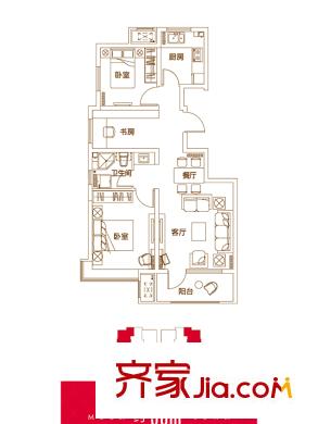 金隅滿堂高層一期高層標準層02戶型 3室2廳1衛(wèi)1廚