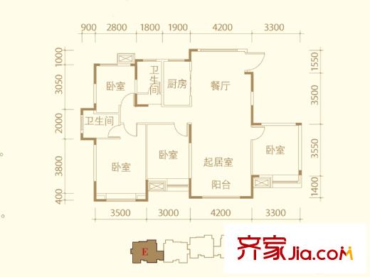 濱海星河榮御洋房標(biāo)準(zhǔn)層E戶型 4室2廳2衛(wèi)1廚