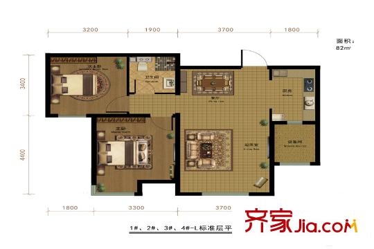 半灣半島一期高層1#2#3#4#樓標(biāo)準(zhǔn)層戶型圖 2室2廳1衛(wèi)1廚