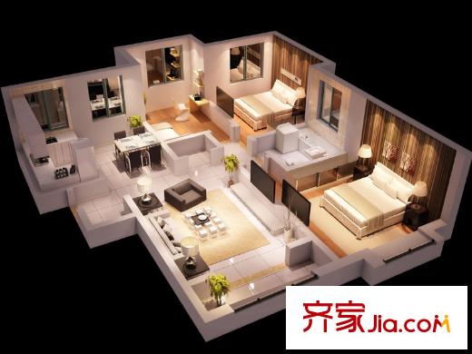 武清五一陽光三期高層標(biāo)準(zhǔn)層O戶型 3室2廳1衛(wèi)1廚
