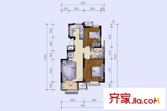 陽光美域高層標準層D戶型 2室2廳1衛(wèi)1廚