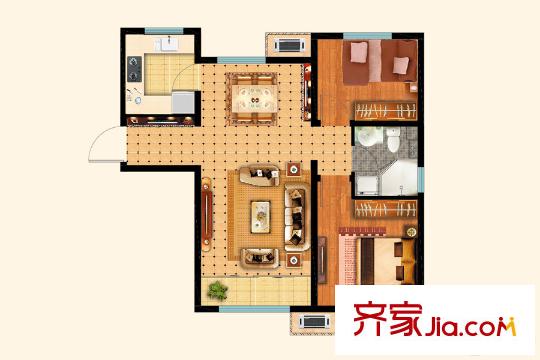 遠(yuǎn)洋心里高層1、3號(hào)樓標(biāo)準(zhǔn)層D2戶型 2室2廳1衛(wèi)1廚