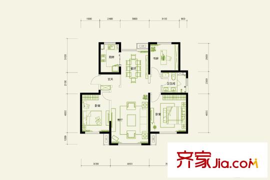 格調(diào)林泉高層標(biāo)準(zhǔn)層120平戶型 3室2廳1衛(wèi)1廚