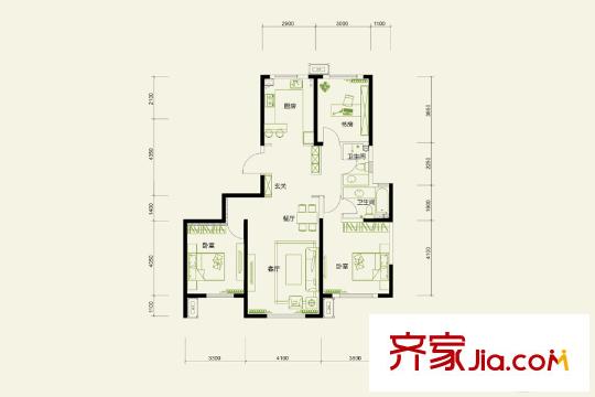 格調(diào)林泉高層標(biāo)準(zhǔn)層B2平戶型 3室2廳2衛(wèi)1廚