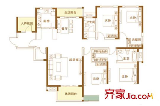 英地金臺(tái)府邸一期A戶型 4室2廳2衛(wèi)1廚