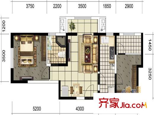 北寧灣四期高層標準層兩室戶型 2室2廳1衛(wèi)1廚