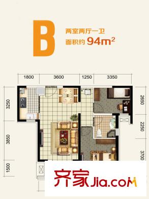 北寧灣四期高層5號樓中間B戶型 2室2廳1衛(wèi)1廚