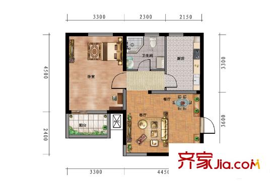 富景花園高層標(biāo)準(zhǔn)層B戶型 1室2廳1衛(wèi)1廚