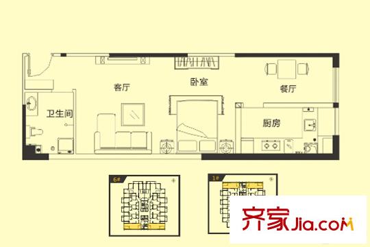 威望未來城悅居B7戶型 1室1廳1衛(wèi)1廚