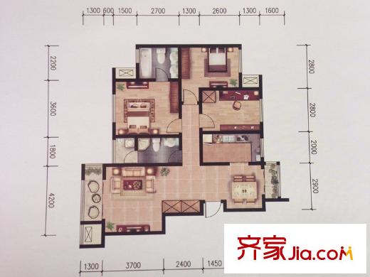 中和苑洋房標(biāo)準(zhǔn)層三室戶型 3室2廳2衛(wèi)1廚