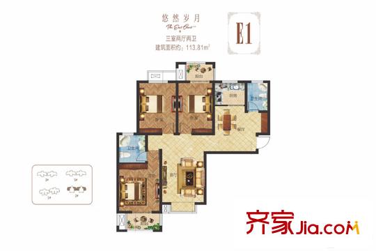 鄭東尚庭E1戶型 3室2廳2衛(wèi)1廚