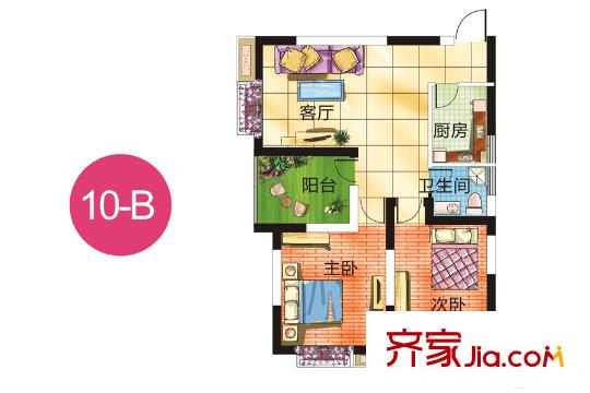 蜜糖10#-B戶型 2室1廳1衛(wèi)1廚