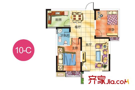 蜜糖10#-C戶型 2室2廳1衛(wèi)1廚