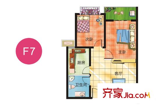 蜜糖2號(hào)公寓樓F7戶型 2室1廳1衛(wèi)1廚