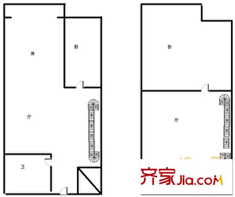 誠基中心國際公寓戶型圖戶型圖 2室2廳2衛(wèi)1廚