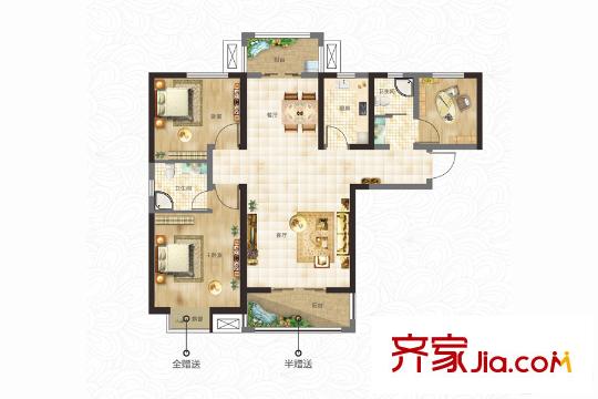 華啟前程印象一期B2戶型 3室2廳2衛(wèi)1廚