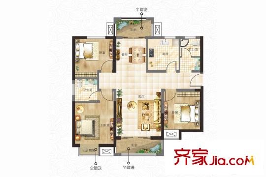 華啟前程印象一期B1戶型 3室2廳2衛(wèi)1廚