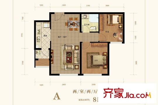 天津全運(yùn)村一期高層標(biāo)準(zhǔn)層A戶型 2室2廳1衛(wèi)1廚