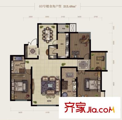 時代奧城戶型圖八期40號樓標(biāo)準(zhǔn)層金角戶型 4室2廳2衛(wèi)1廚
