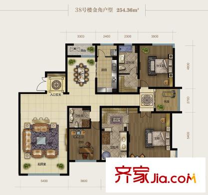 時(shí)代奧城戶型圖八期38號(hào)樓標(biāo)準(zhǔn)層金角戶型 3室2廳2衛(wèi)1廚