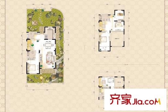 博智御園別墅聯(lián)排端戶234平戶型 4室4廳4衛(wèi)1廚
