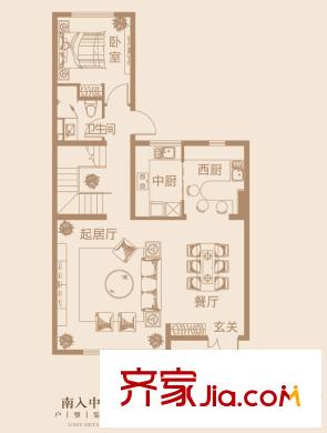 金隅滿堂一期聯(lián)排別墅南入端戶01戶型1層 5室2廳3衛(wèi)1廚