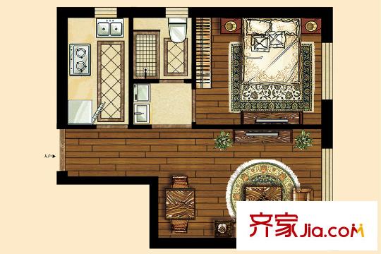 中海復(fù)興九里一期公寓1-4號(hào)樓標(biāo)準(zhǔn)層53平方米戶型 1室1廳1衛(wèi)1廚