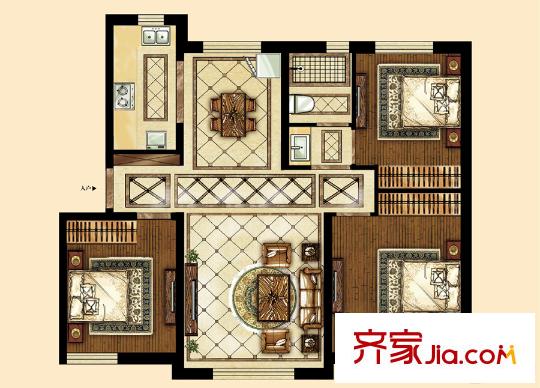 中海復(fù)興九里一期高層1-4號(hào)樓標(biāo)準(zhǔn)層108平方米戶(hù)型 3室2廳1衛(wèi)1廚