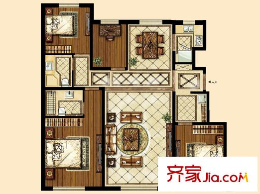 中海復(fù)興九里一期洋房6號(hào)樓標(biāo)準(zhǔn)層144平方米戶(hù)型 4室2廳2衛(wèi)1廚