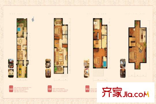 鴻坤原鄉(xiāng)郡別墅南入中戶戶型圖 4室4廳4衛(wèi)1廚