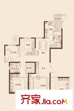 金僑新梅江壹號高層標(biāo)準(zhǔn)層J戶型 4室2廳2衛(wèi)1廚