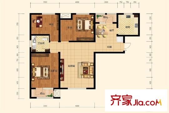 觀錦一期高層8號(hào)樓標(biāo)準(zhǔn)層8B戶型 3室2廳1衛(wèi)1廚