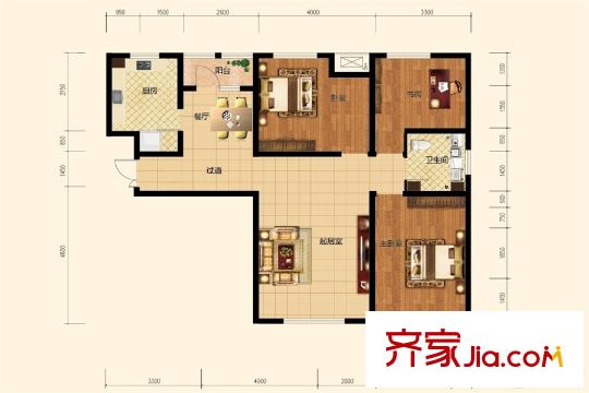 觀錦一期高層8號(hào)樓標(biāo)準(zhǔn)層8B'戶型 3室2廳1衛(wèi)1廚